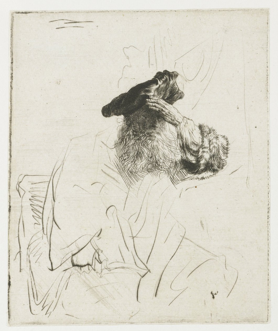 Un anciano que se protege los ojos del sol con la mano de Rembrandt van Rijn