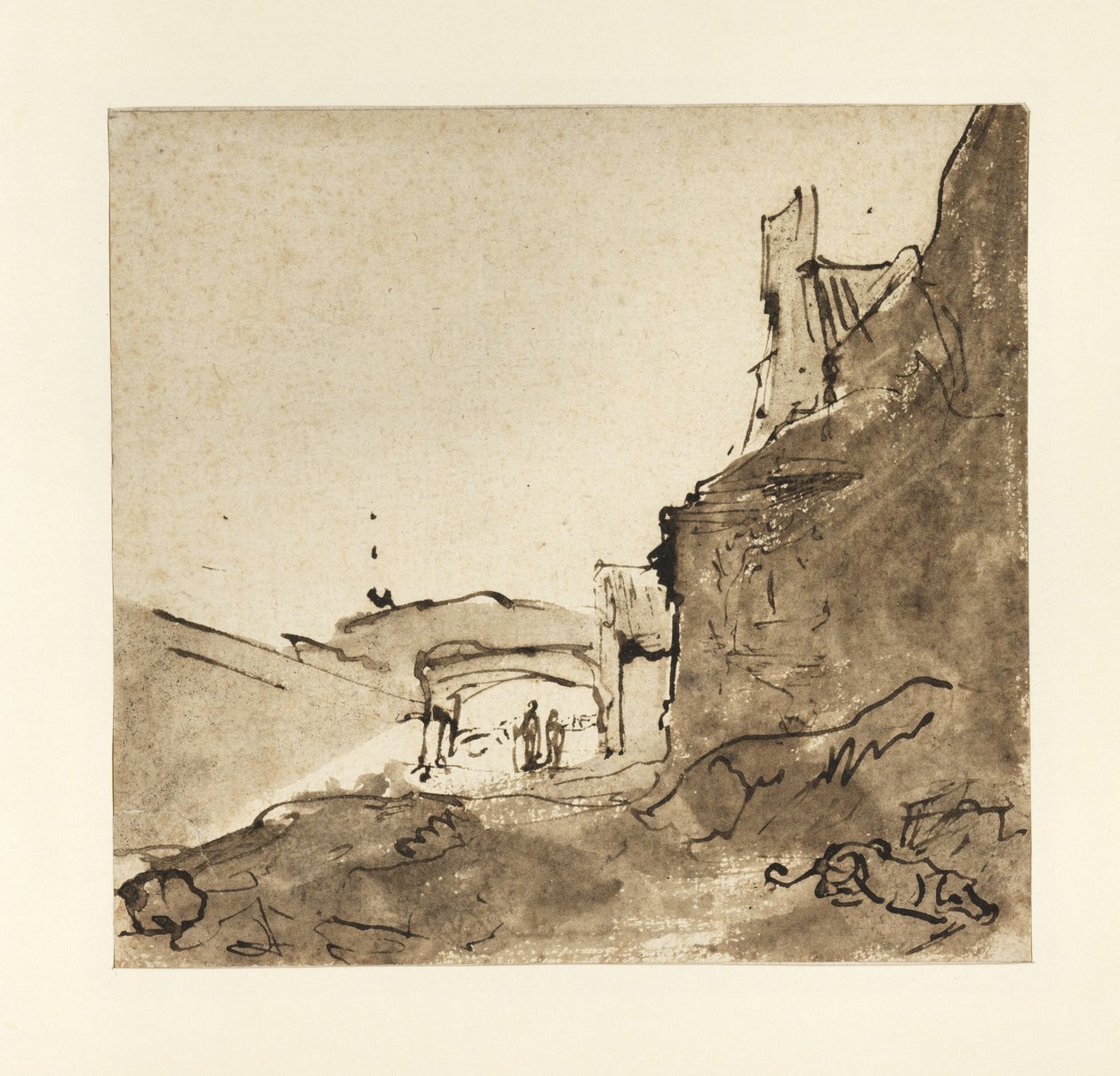Afueras de una ciudad con muros y una puerta, c.1627-28 de Rembrandt van Rijn