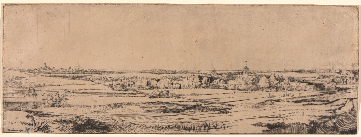 Panorama cerca de Bloemendaal que muestra la finca de Saxenburg (el campo de los Goldweigher) de Rembrandt van Rijn