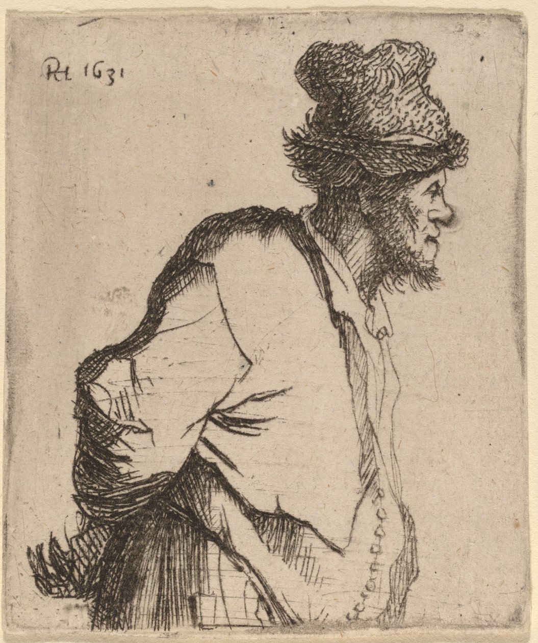 Campesino con las manos detrás de la espalda de Rembrandt van Rijn