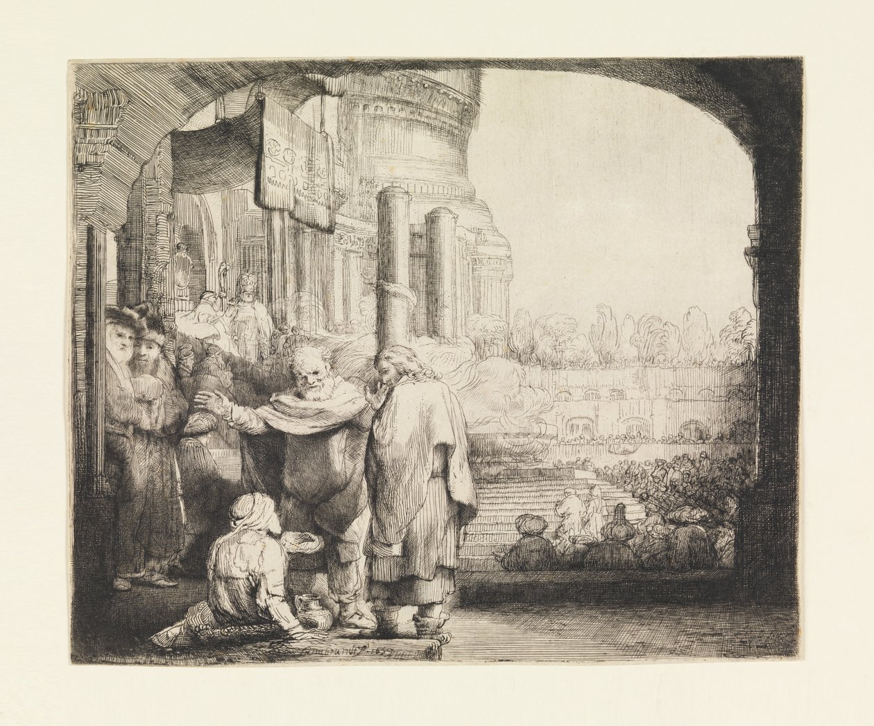 Pedro y Juan Sanando al Lisiado en la Puerta del Templo de Rembrandt van Rijn