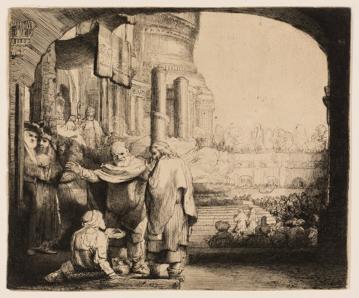 Pedro y Juan Sanando al Lisiado en la Puerta del Templo de Rembrandt van Rijn