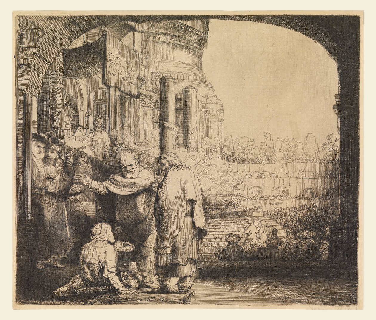 Pedro y Juan en la puerta del templo de Rembrandt van Rijn