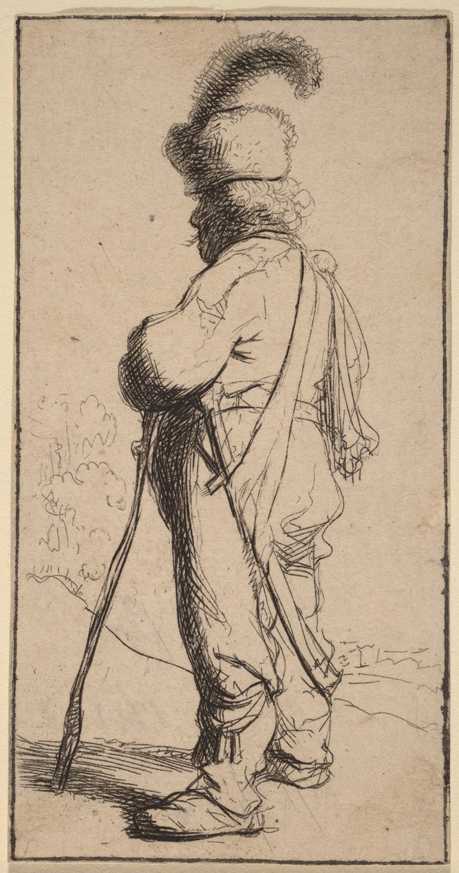 Polaco apoyado en un bastón de Rembrandt van Rijn