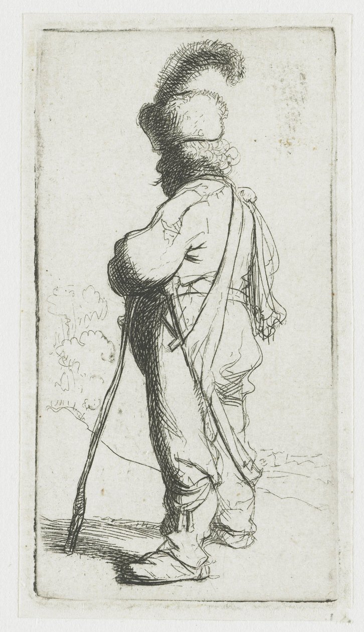 Polaco apoyado en un bastón de Rembrandt van Rijn
