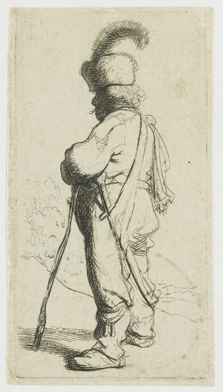 Polaco apoyado en un bastón de Rembrandt van Rijn