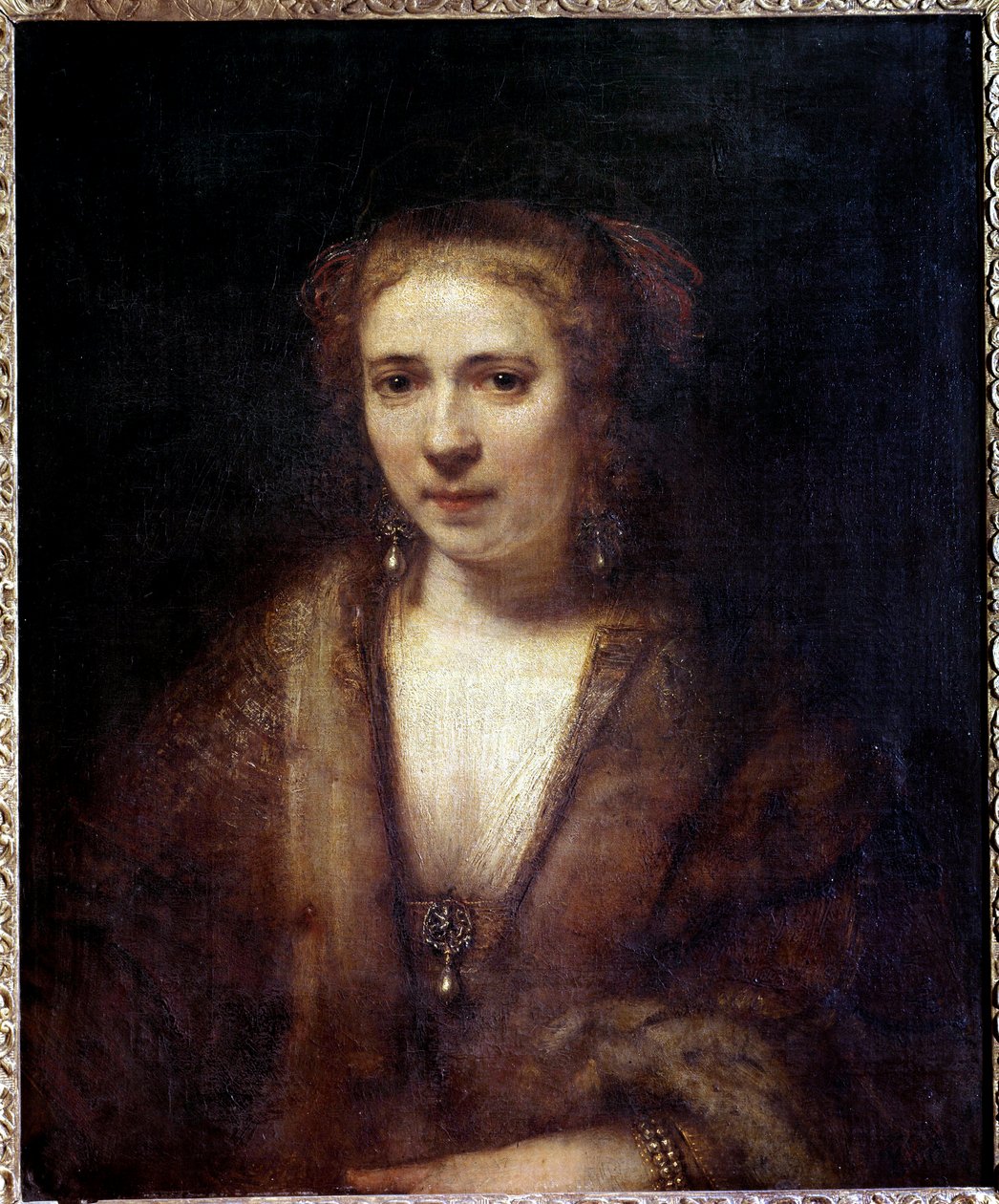 Retrato de Hendrickje Stoffels (1625-1663) con boina de terciopelo, compañera del pintor de Rembrandt van Rijn