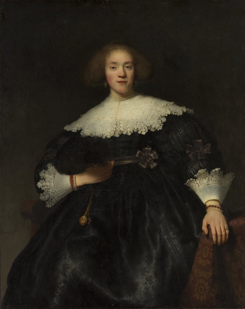 Retrato de una joven con un abanico, 1633 de Rembrandt van Rijn