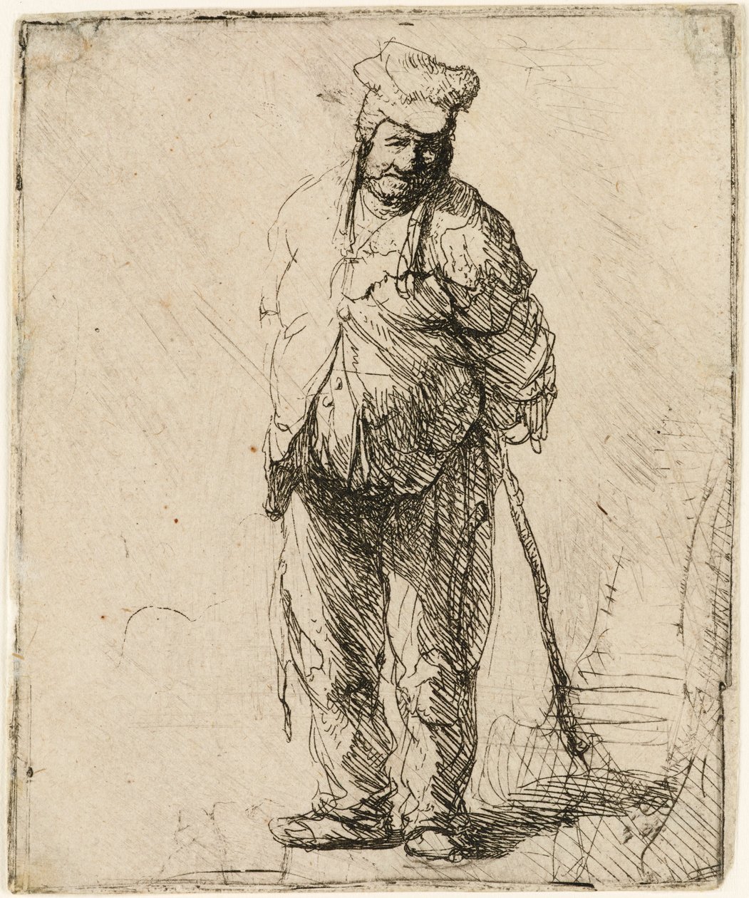 Campesino Andrajoso con las Manos Detrás de Él, Sosteniendo un Palo, c. 1630 de Rembrandt van Rijn