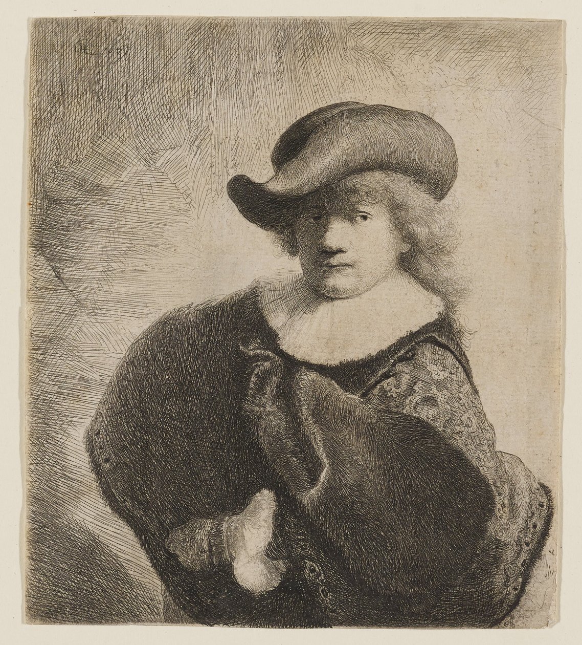 Rembrandt con un sombrero blando ladeado de Rembrandt van Rijn