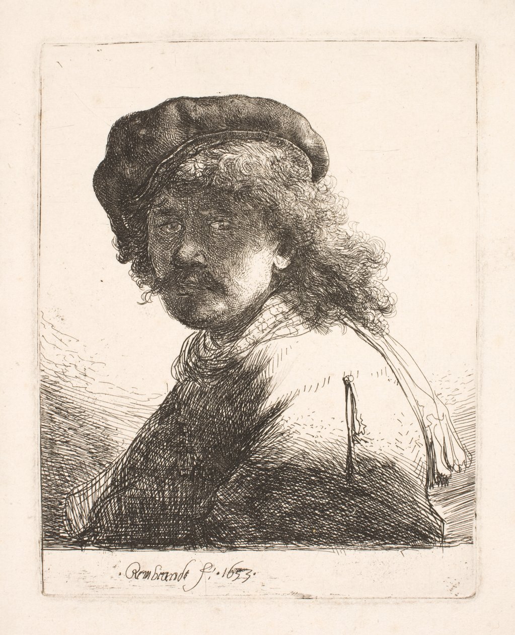 Rembrandt con gorra y bufanda: el rostro en penumbra: busto de Rembrandt van Rijn