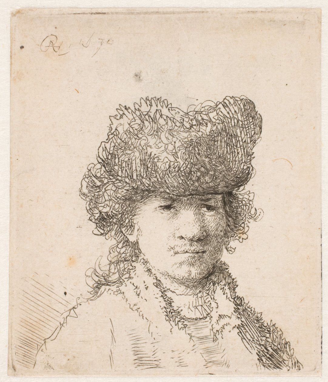 Rembrandt con un gorro de piel: la luz del vestido: busto de Rembrandt van Rijn