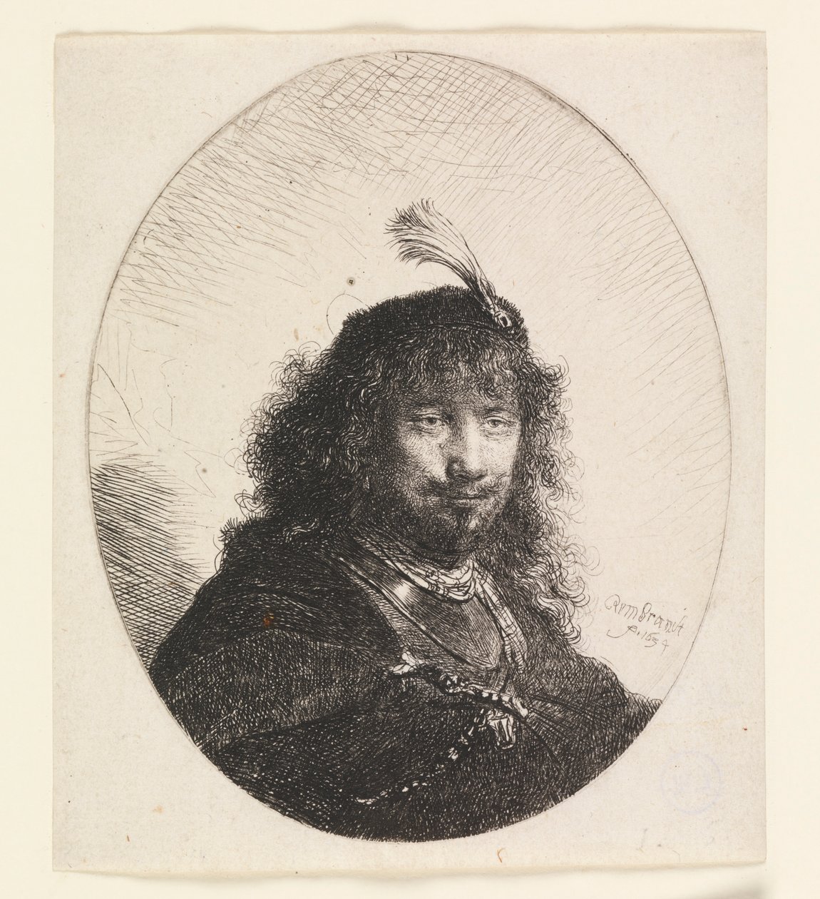 Rembrandt con Sombrero de Plumas y Sable Bajado de Rembrandt van Rijn