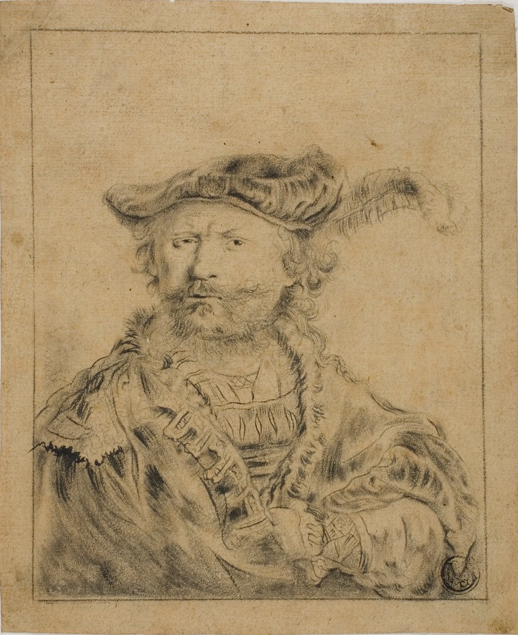 Rembrandt con sombrero emplumado de Rembrandt van Rijn