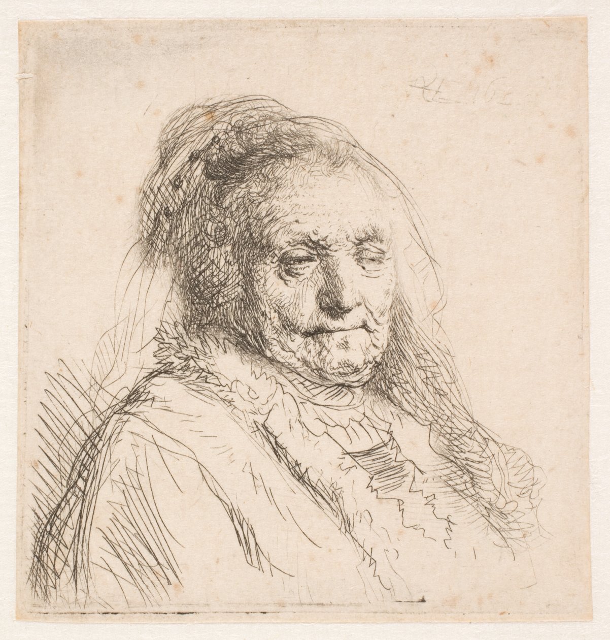 La madre de Rembrandt: cabeza y busto, de tres cuartos de Rembrandt van Rijn