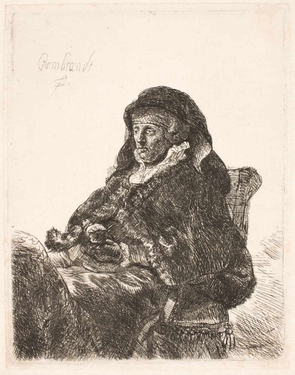 Madre de Rembrandt con vestido de viuda y guantes negros de Rembrandt van Rijn