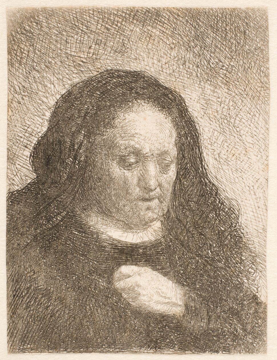 La madre de Rembrandt con la mano sobre el pecho: pequeño busto de Rembrandt van Rijn