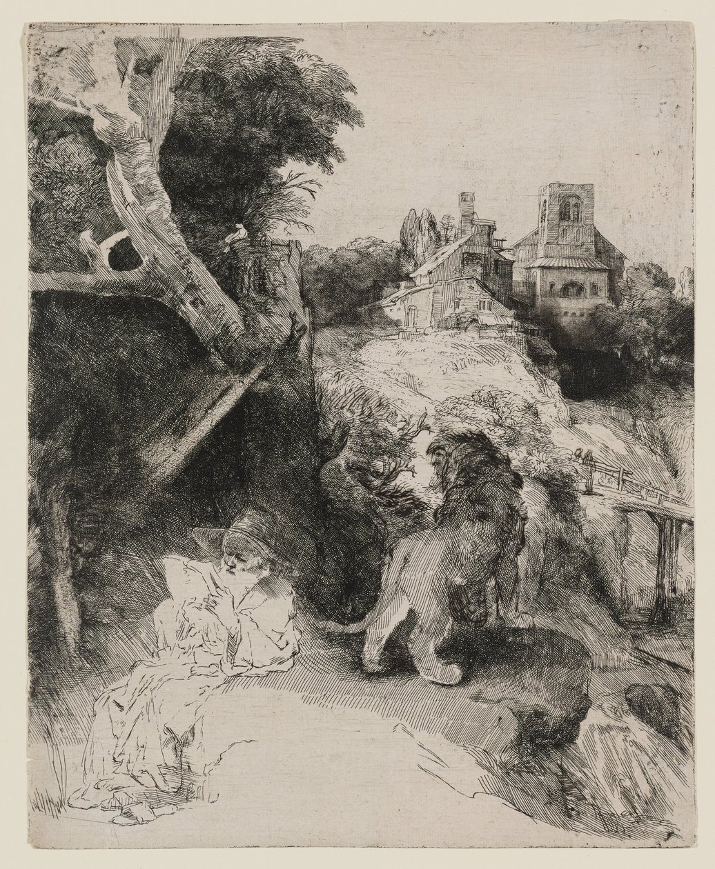 San Jerónimo leyendo en un paisaje italiano de Rembrandt van Rijn