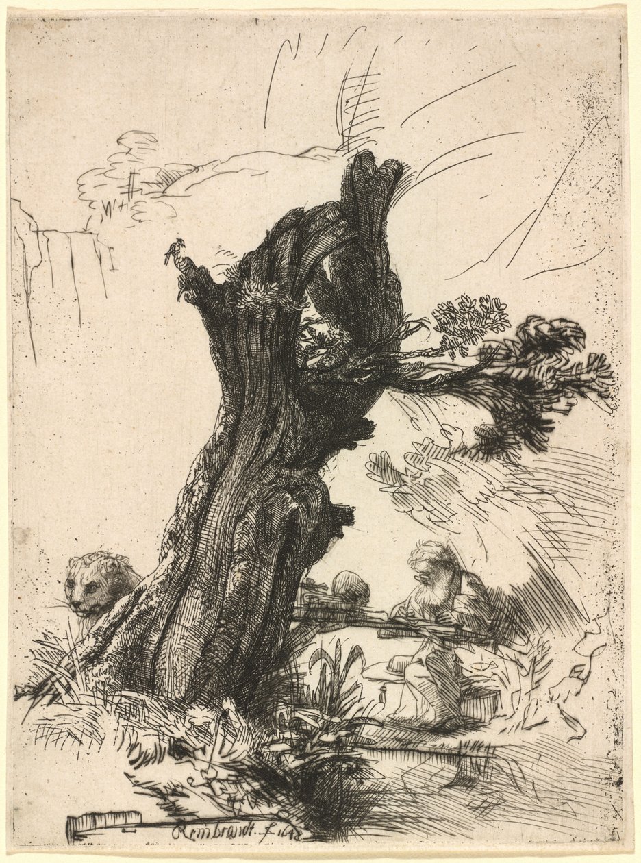 San Jerónimo junto a un sauce de Rembrandt van Rijn