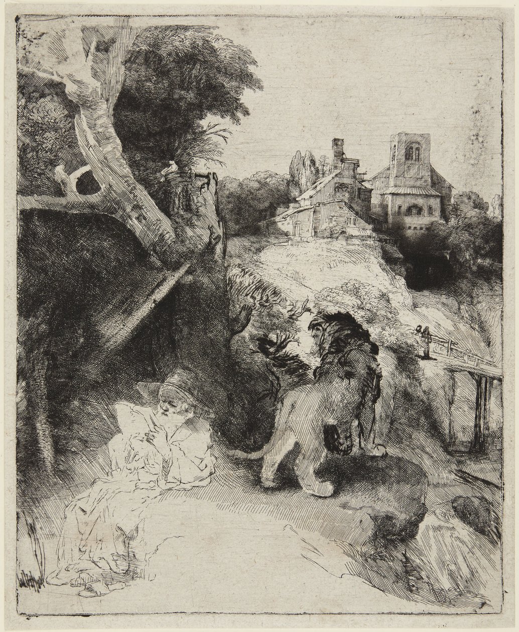 San Jerónimo en un paisaje italiano de Rembrandt van Rijn