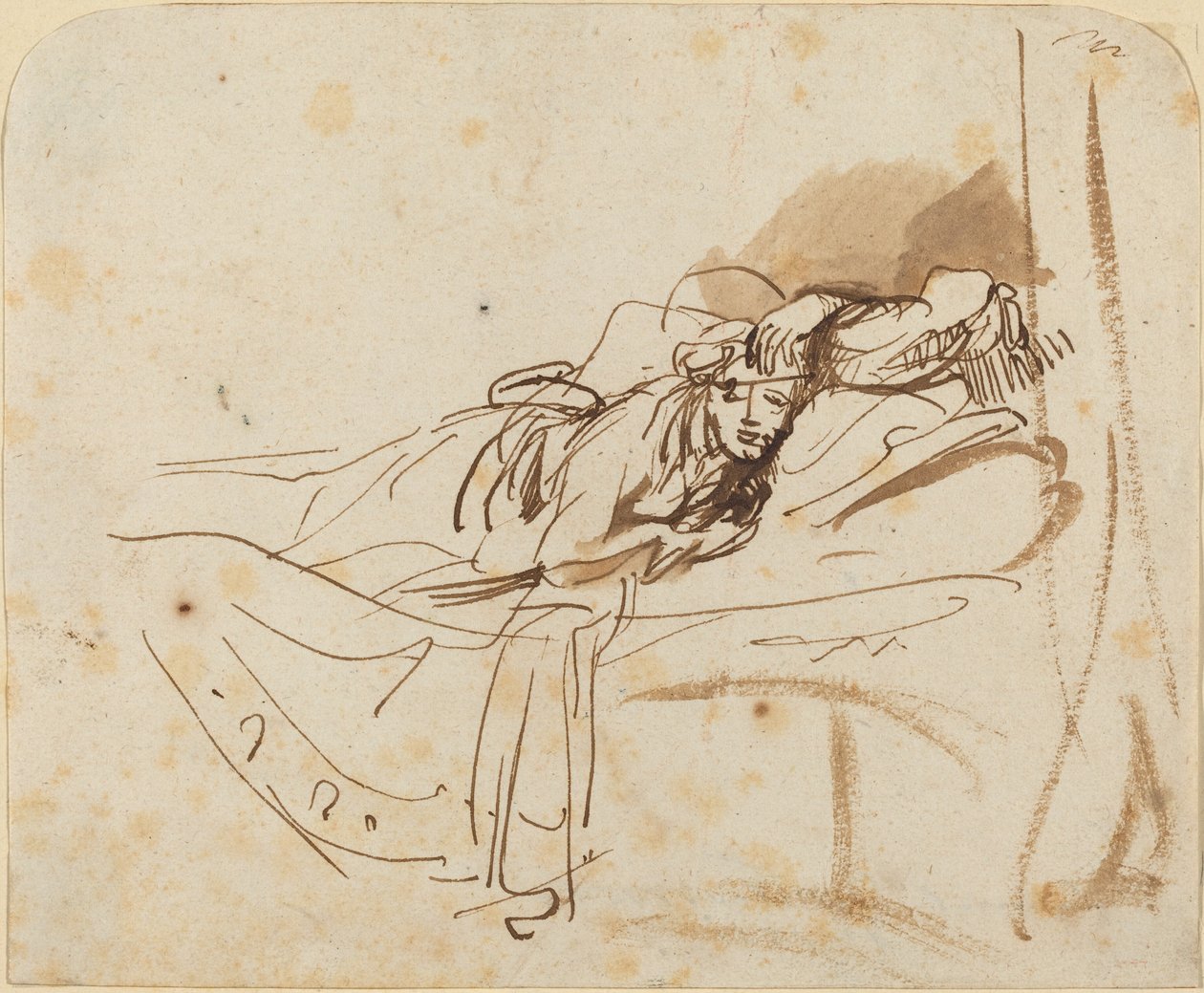 Saskia(?) acostada en la cama de Rembrandt van Rijn