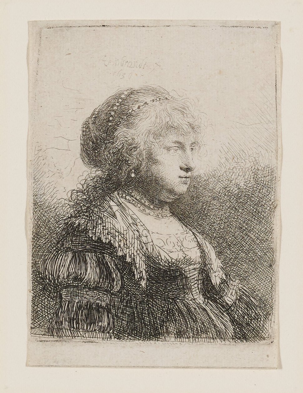 Saskia con perlas en el pelo de Rembrandt van Rijn