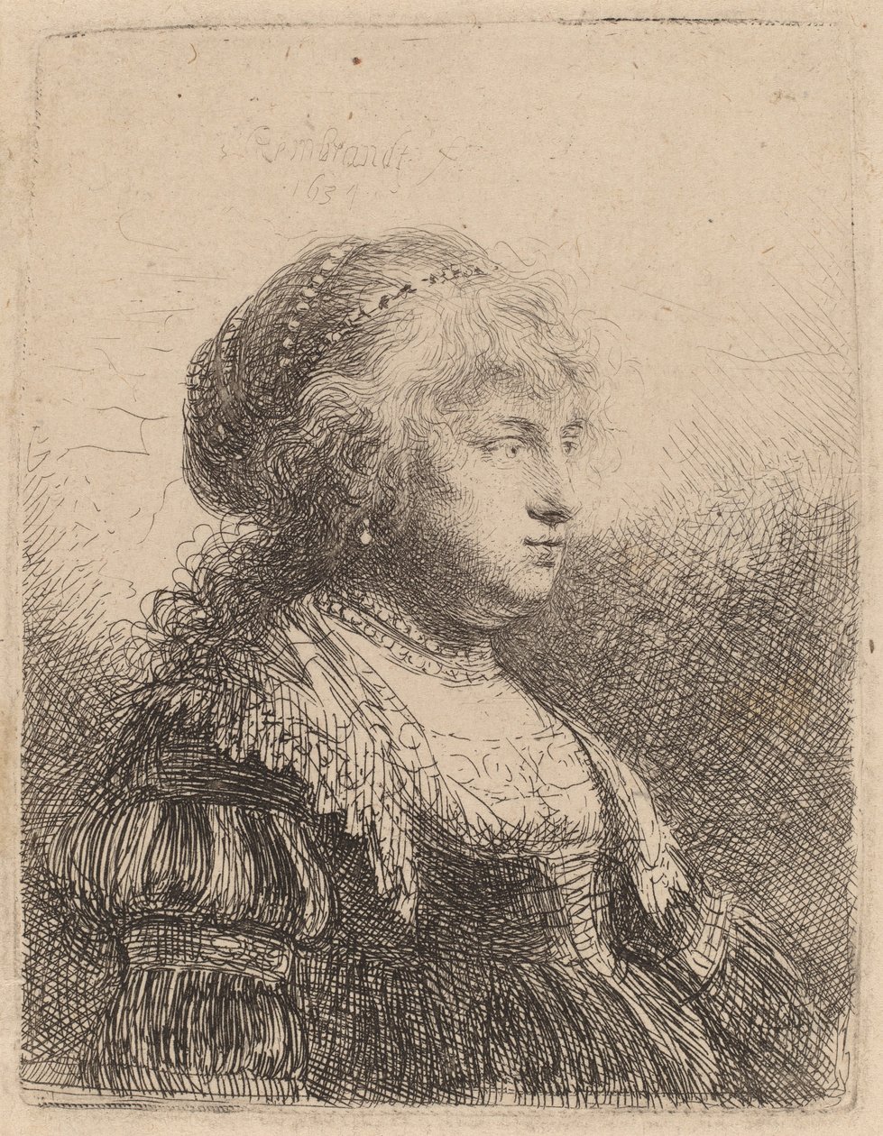 Saskia con perlas en el cabello, 1634 de Rembrandt van Rijn