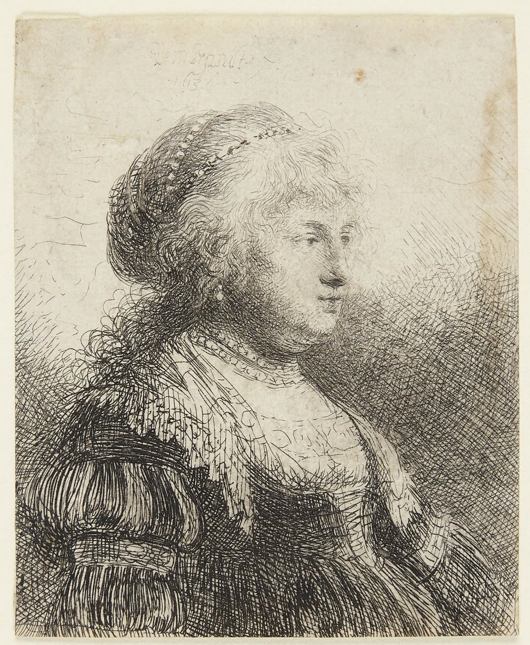 Saskia con perlas en el pelo de Rembrandt van Rijn