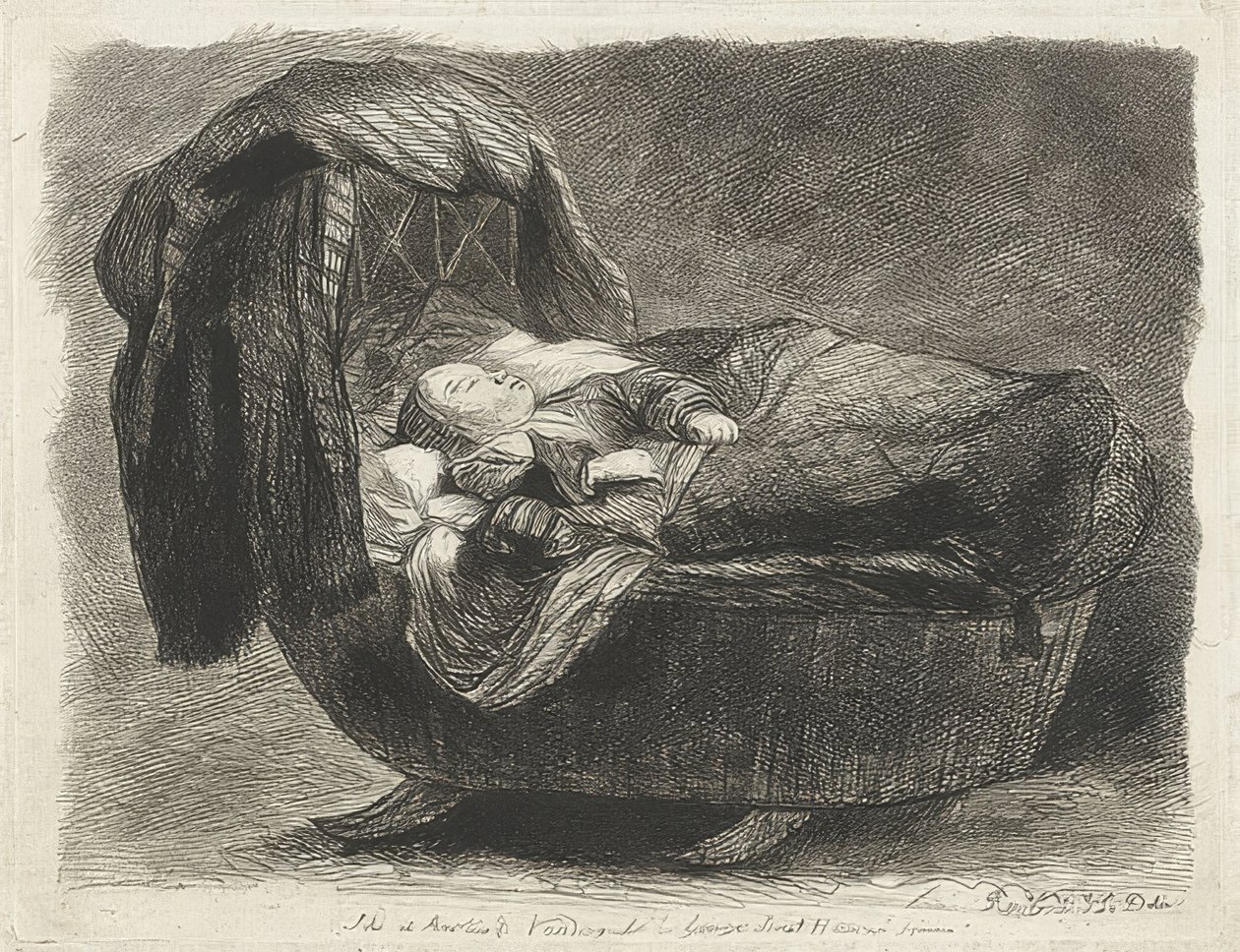 Niño durmiendo en una cuna de Rembrandt van Rijn