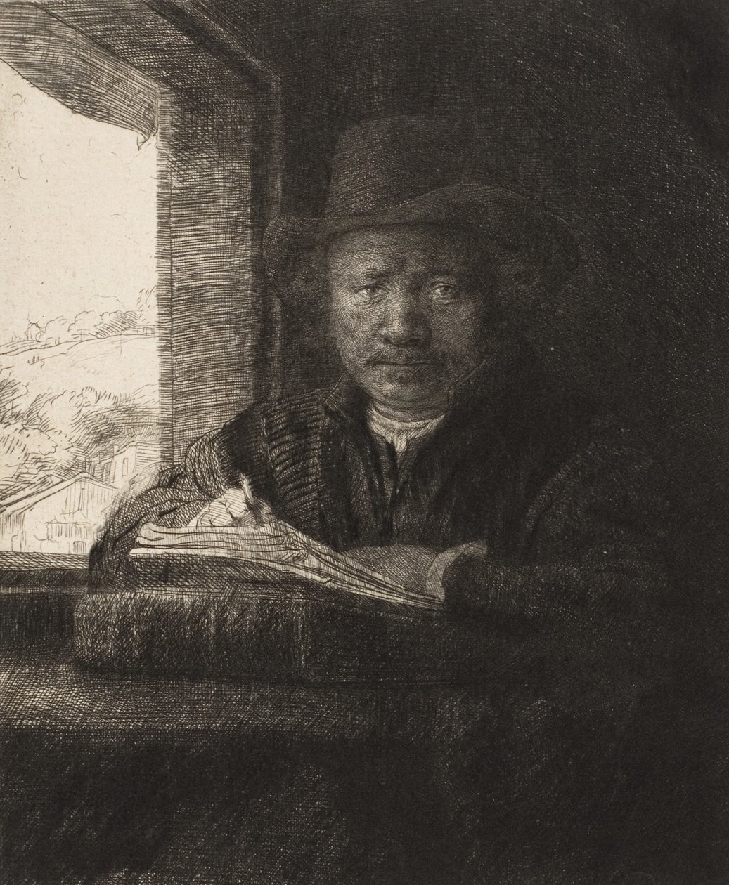 Autorretrato grabado en una ventana, 1648 de Rembrandt van Rijn