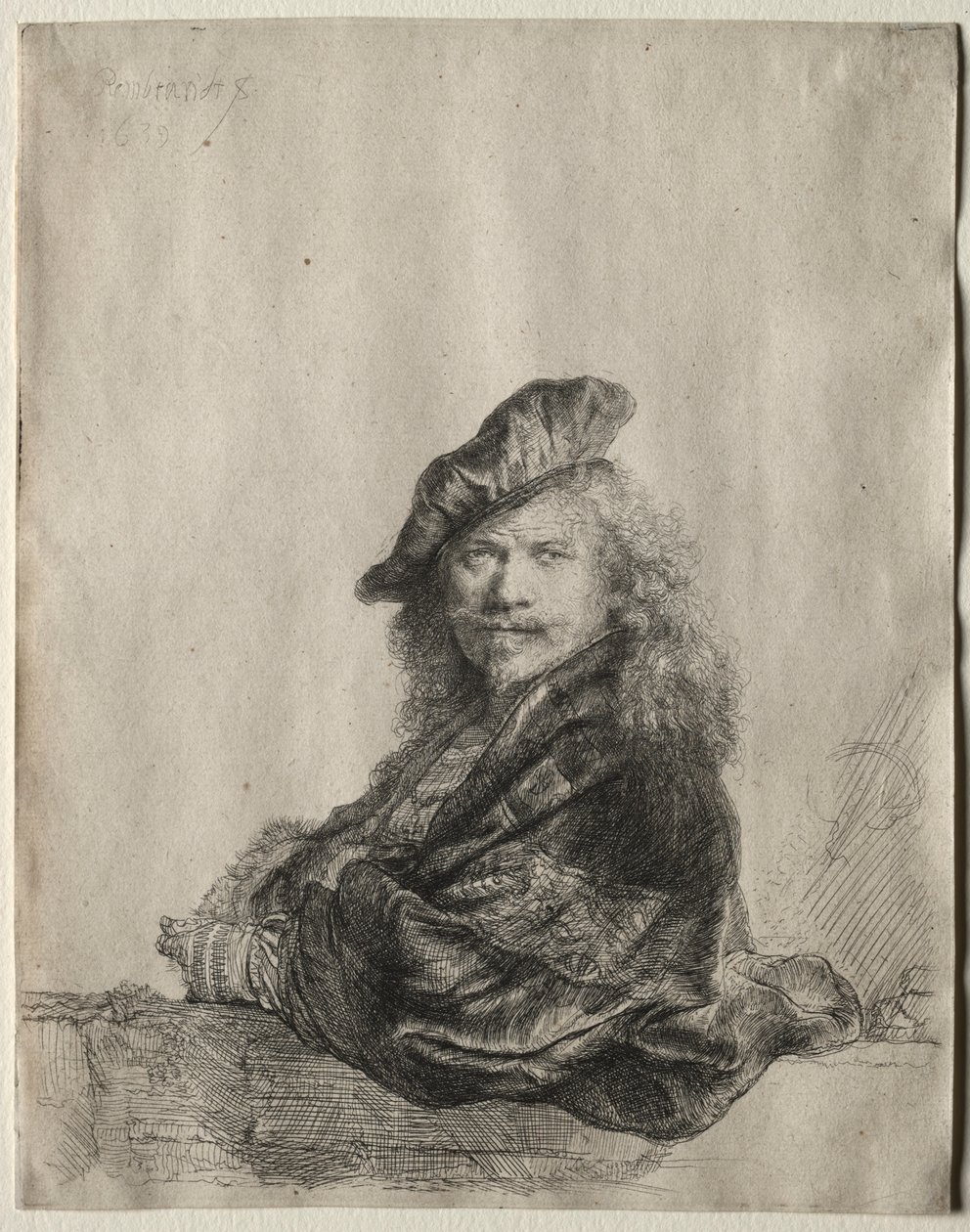 Autorretrato apoyado en un alféizar de piedra, 1639 de Rembrandt van Rijn