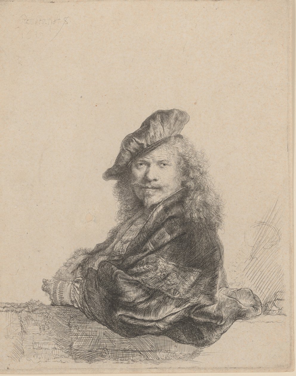 Autorretrato apoyado en un alféizar de piedra, 1639 de Rembrandt van Rijn