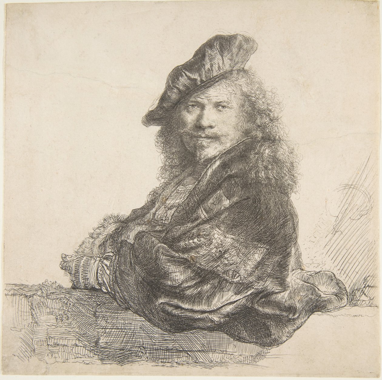Autorretrato, apoyado en un muro de piedra de Rembrandt van Rijn