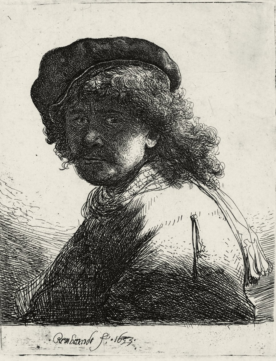 Autorretrato con Gorro y Bufanda con el Rostro Oscuro, 1633 de Rembrandt van Rijn