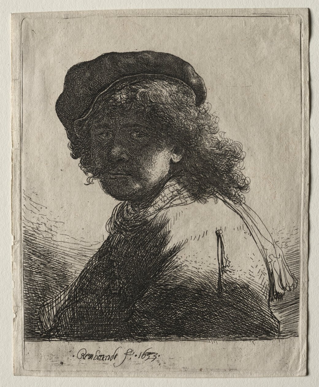 Autorretrato con gorra y bufanda con el rostro oscuro: busto, 1633 de Rembrandt van Rijn