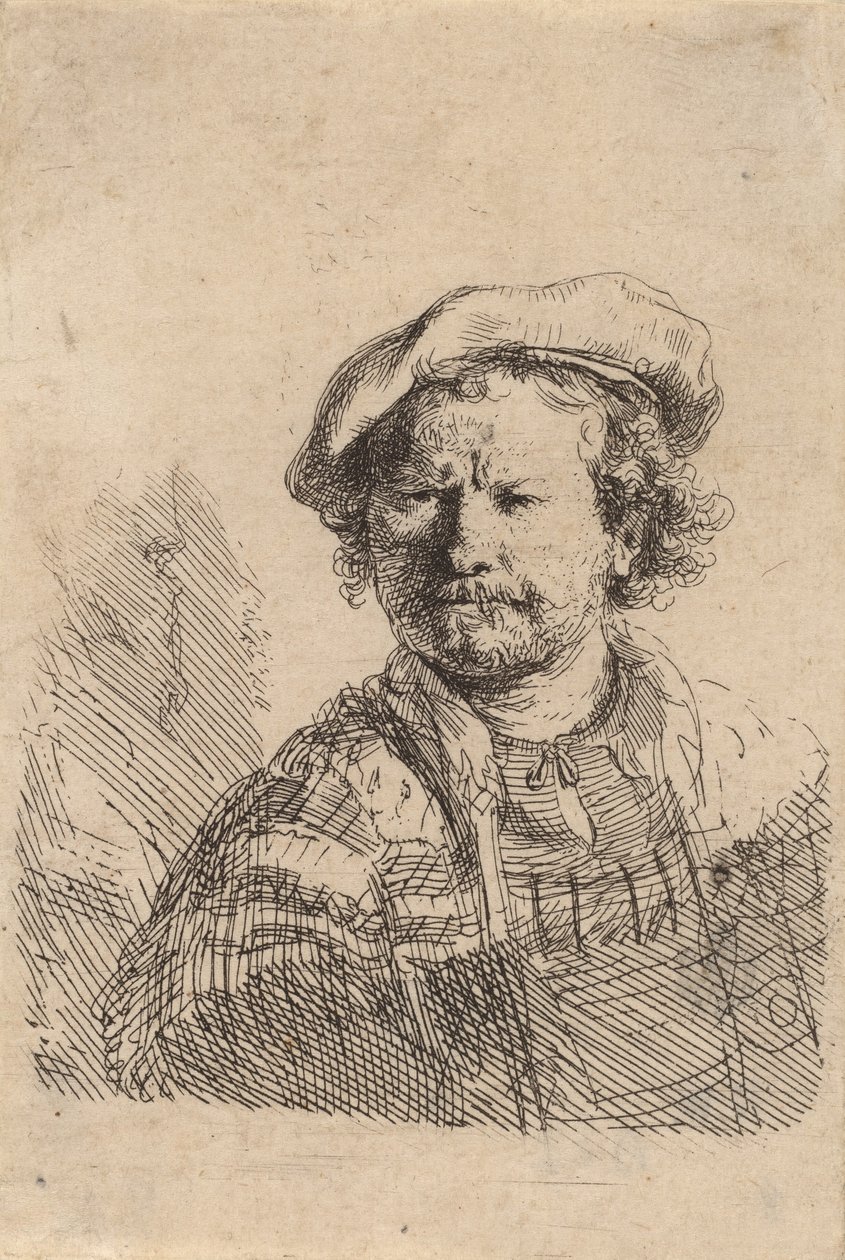 Autorretrato con Gorro Plano y Vestido Bordado, c. 1642 de Rembrandt van Rijn