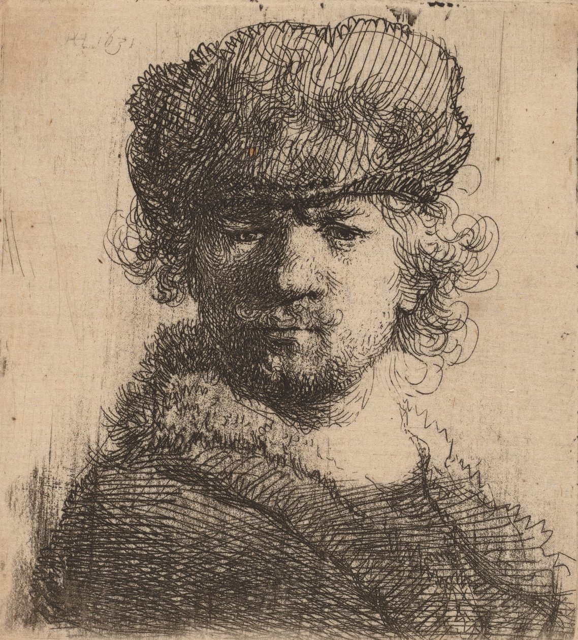Autorretrato con un gorro de piel gruesa, 1631 de Rembrandt van Rijn
