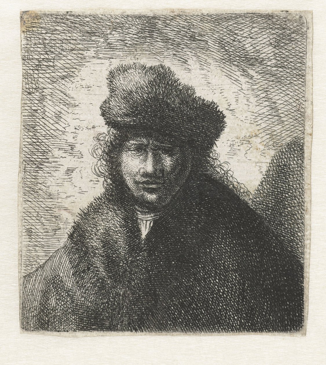 Autorretrato con gorro de piel inclinado: Busto, ca 1631 de Rembrandt van Rijn