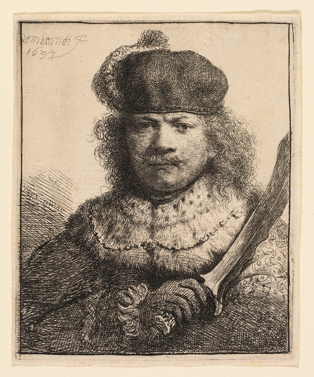 Autorretrato con Sable Levantado de Rembrandt van Rijn