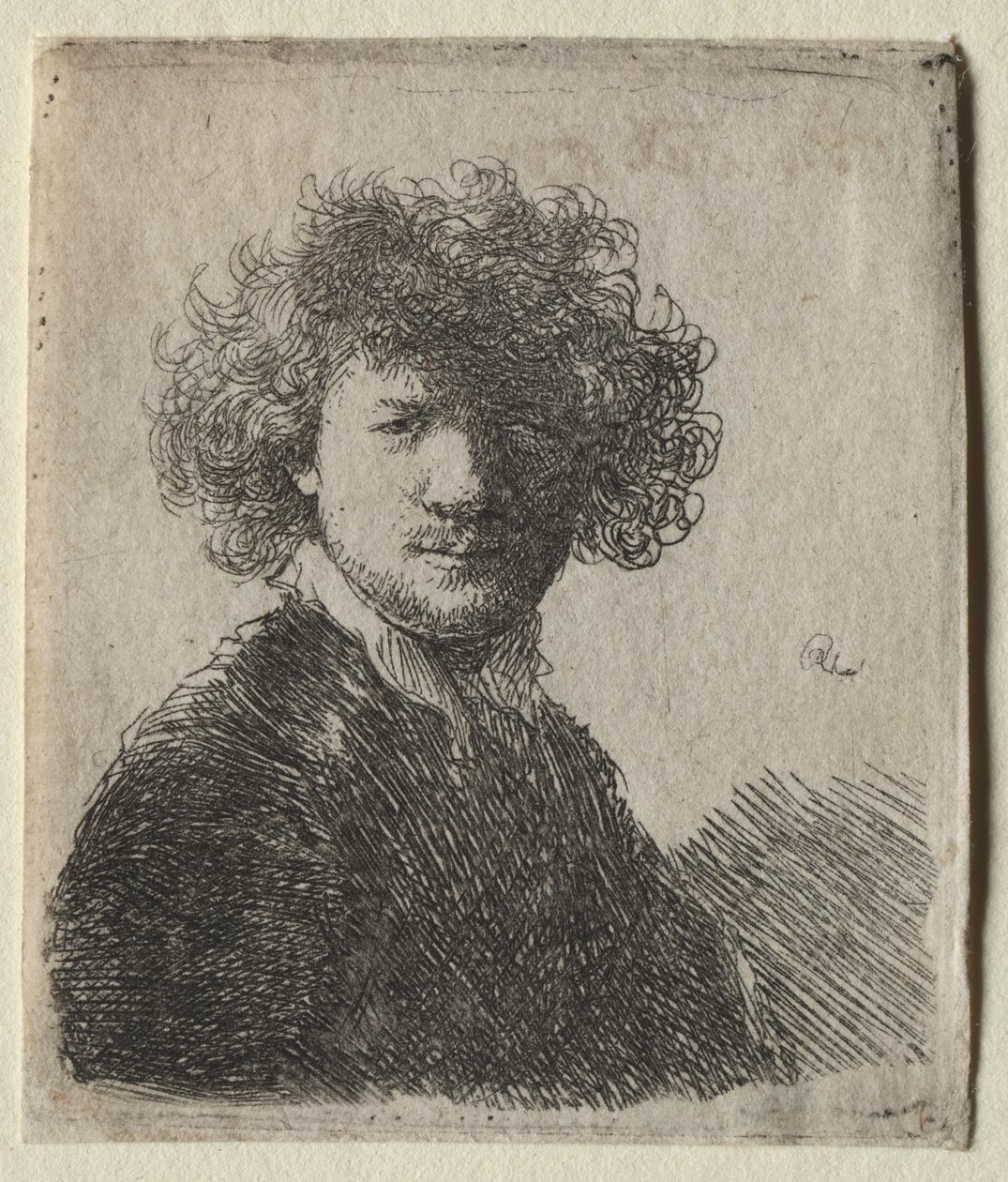 Autorretrato con cabello rizado y cuello blanco: Busto de Rembrandt van Rijn