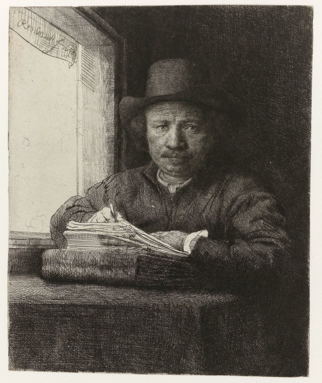 Autorretrato, Grabado en una ventana Autorretrato grabado en una ventana de Rembrandt van Rijn
