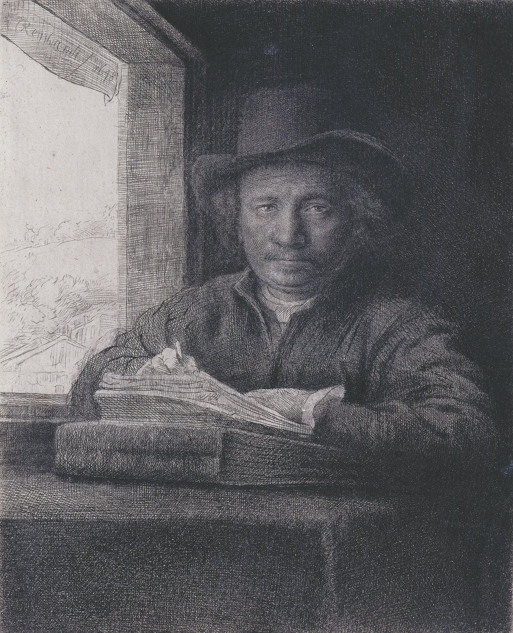 Autorretrato, grabado en una ventana, 1648 (grabado en papel verjurado) de Rembrandt van Rijn