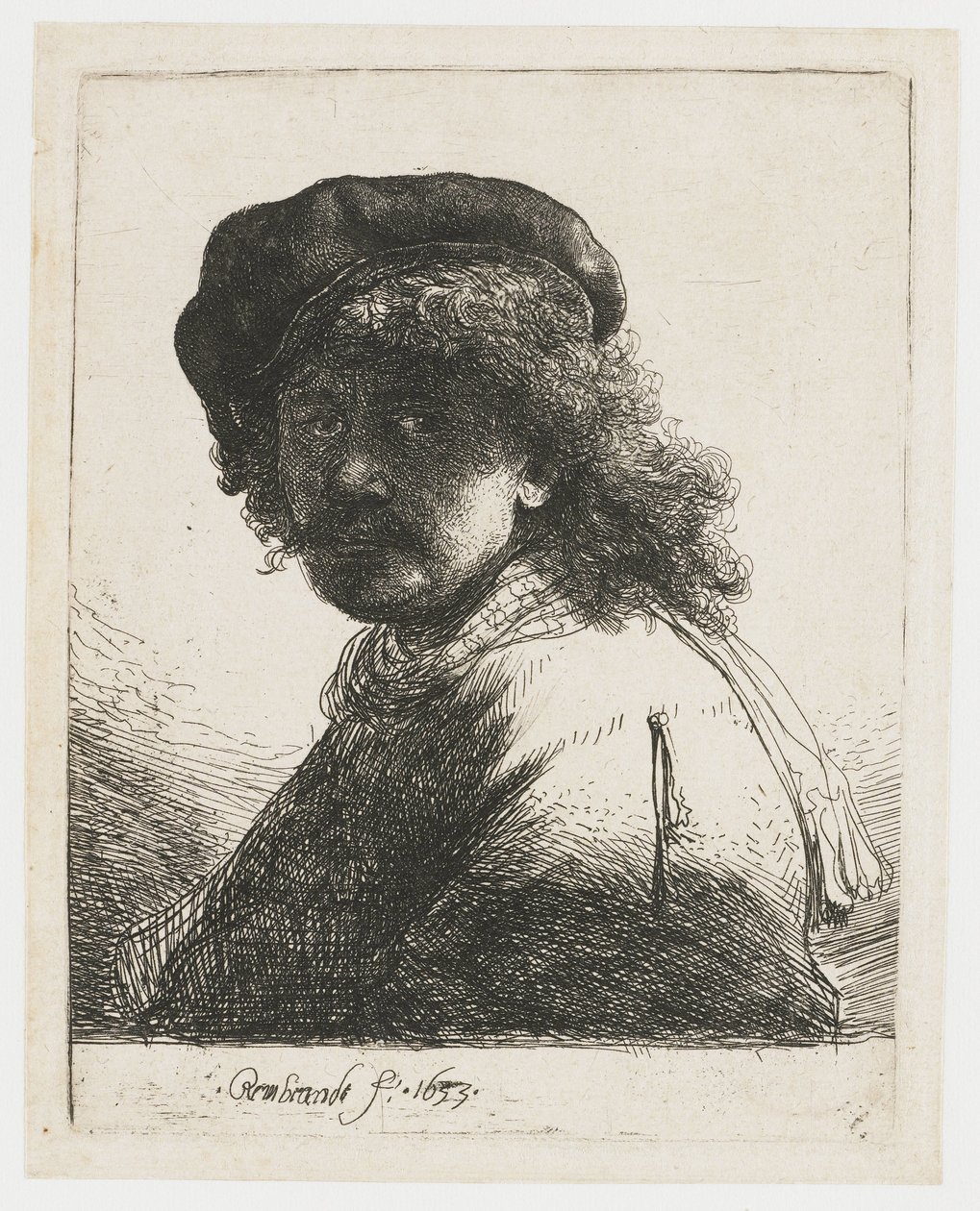 Autorretrato con gorro y bufanda
Autorretrato con gorro y bufanda con la cara oscura: busto de Rembrandt van Rijn