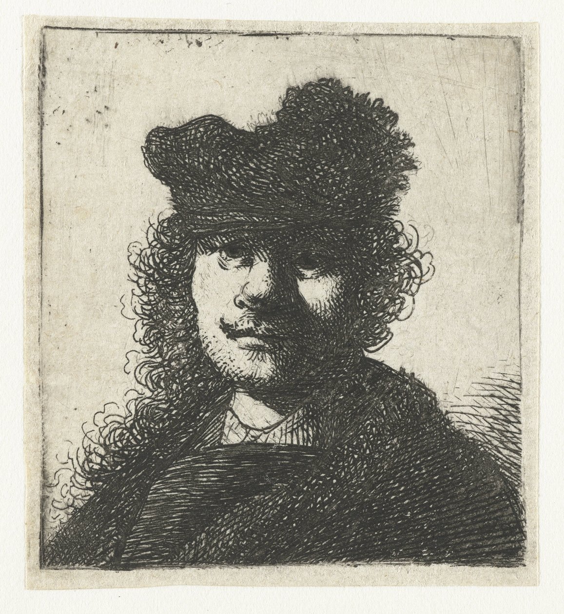 Autorretrato con gorra y capa oscura: busto de Rembrandt van Rijn