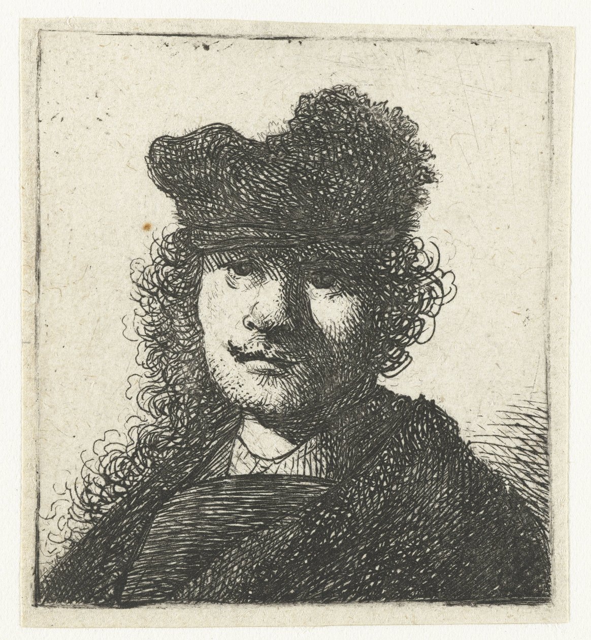 Autorretrato con gorra y capa oscura: busto de Rembrandt van Rijn