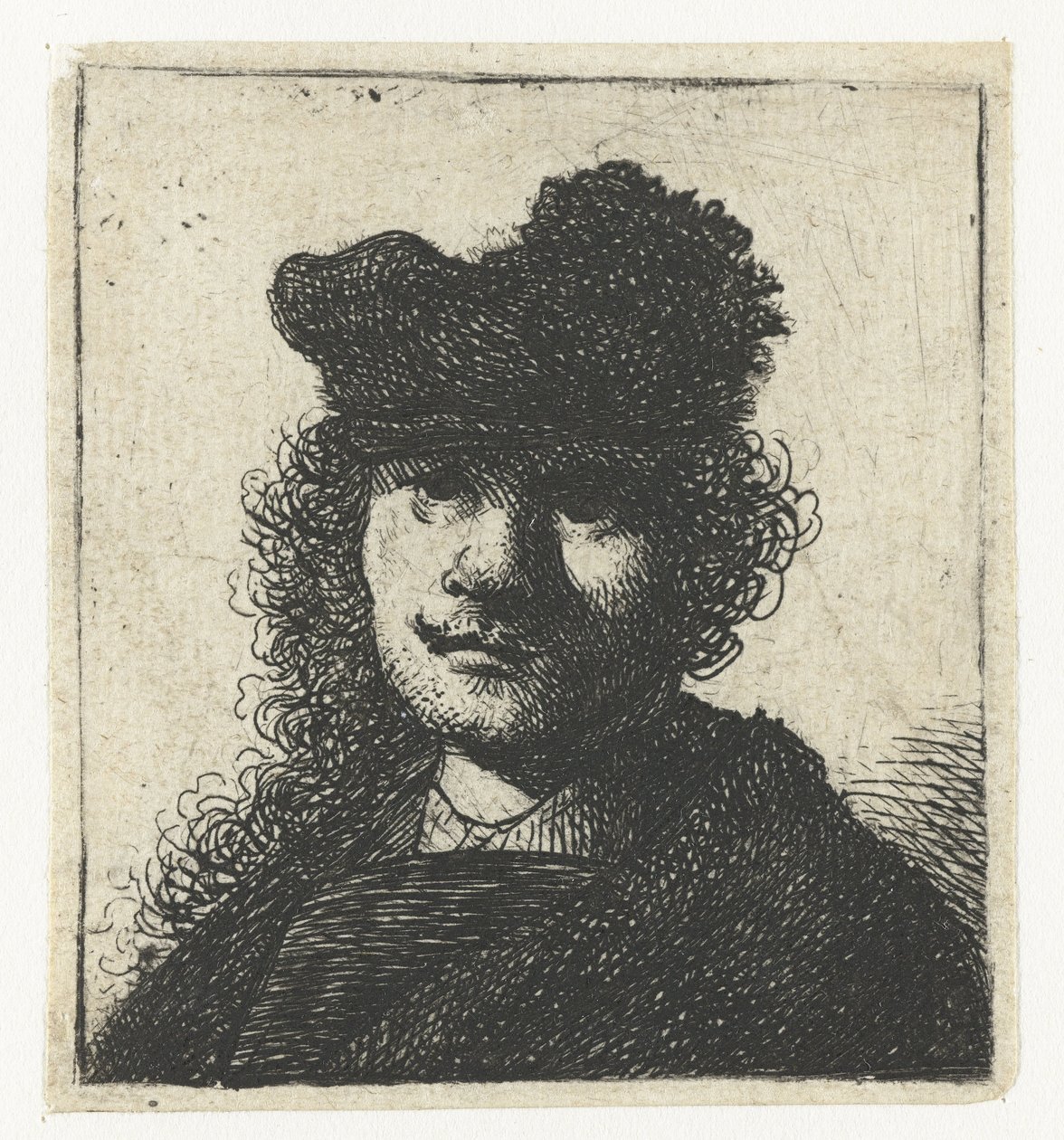 Autorretrato con gorra y capa oscura: busto de Rembrandt van Rijn