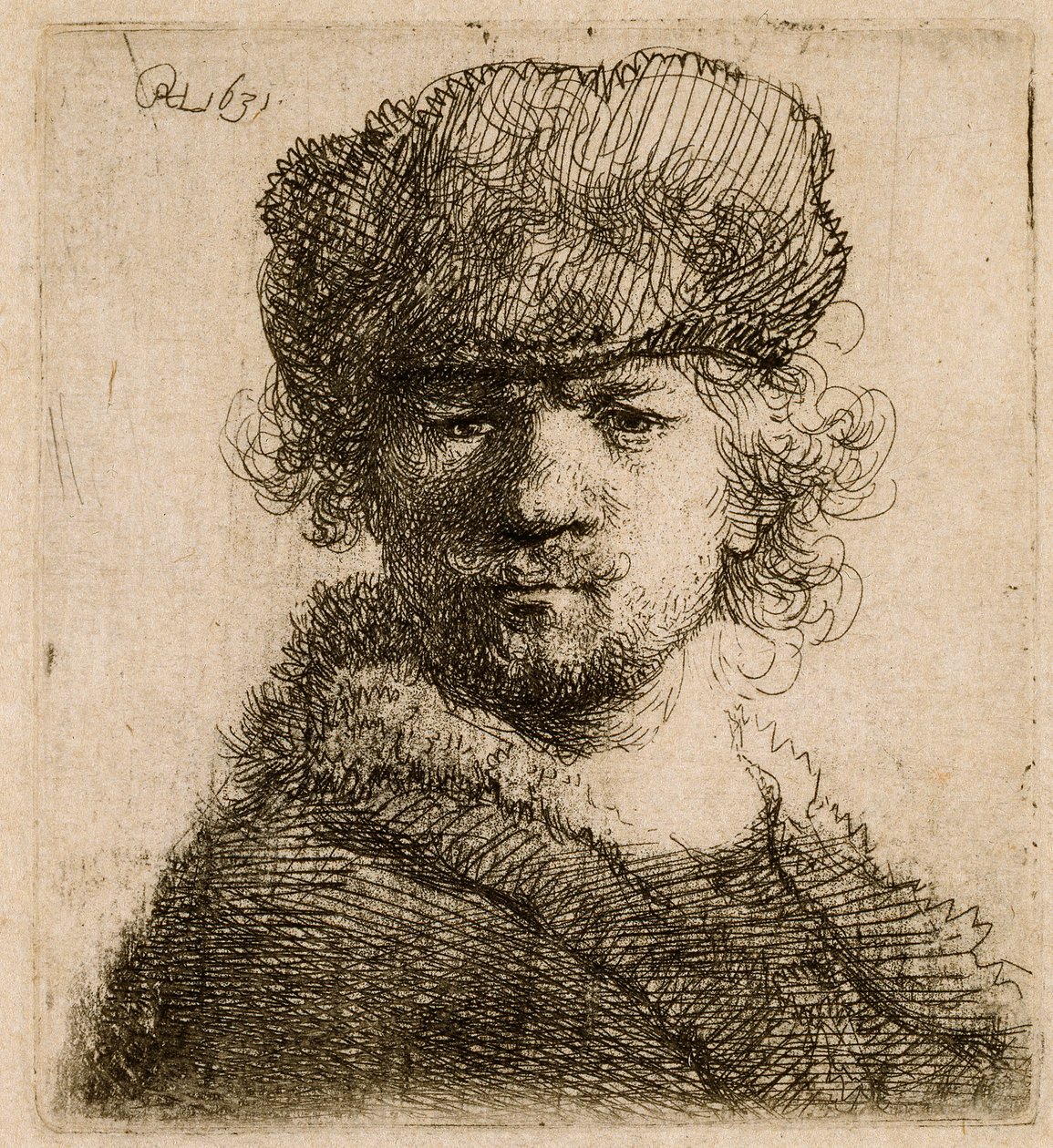 Autorretrato con un gorro de piel grueso: busto, 1631 de Rembrandt van Rijn
