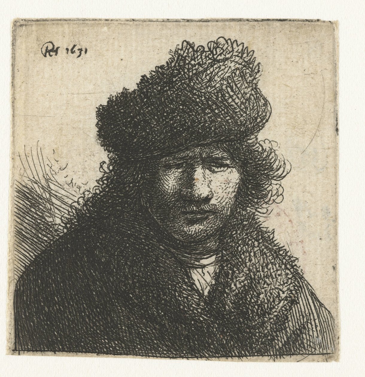 Autorretrato con gorro de piel inclinado: busto de Rembrandt van Rijn