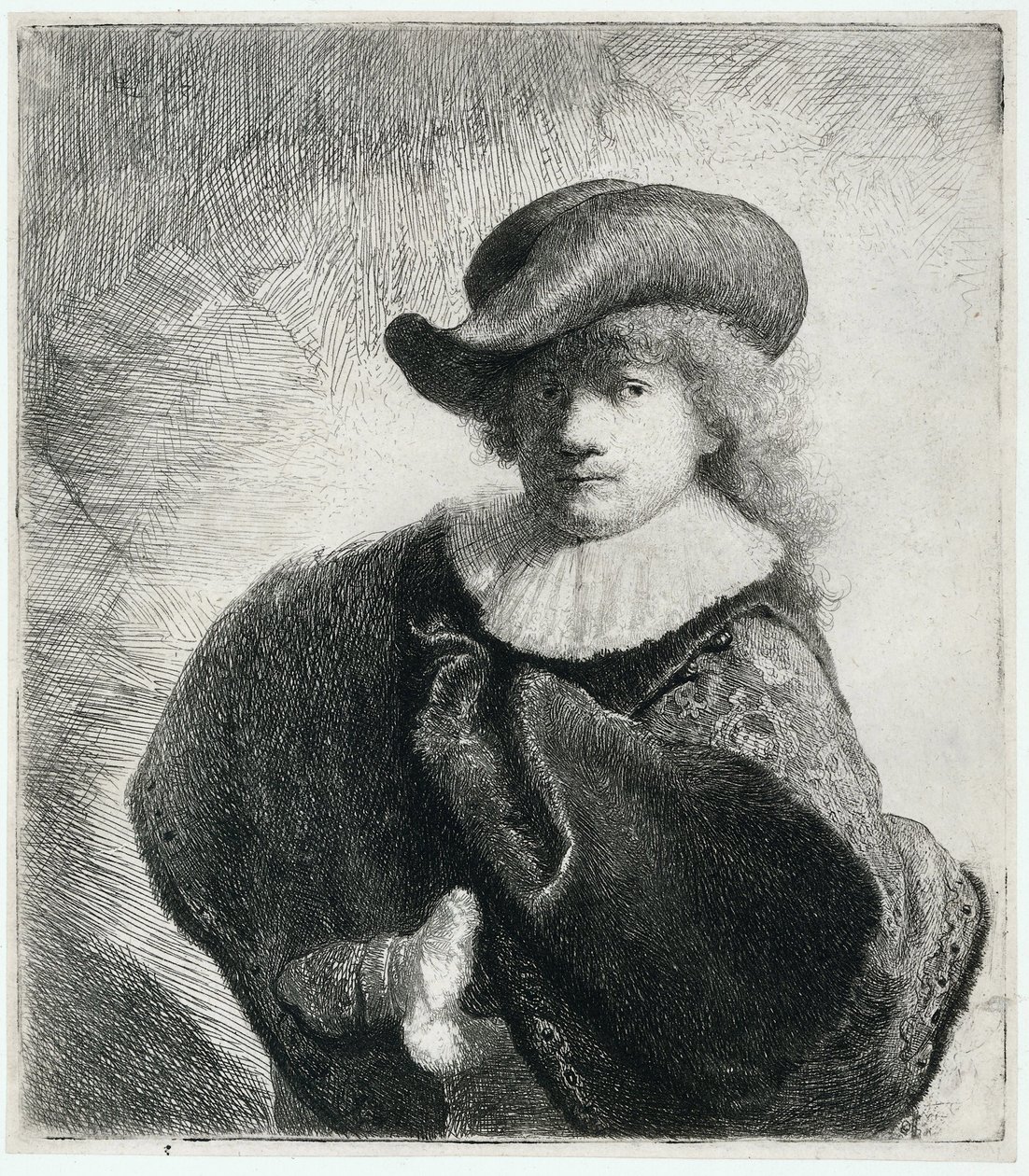 Autorretrato con Sombrero Suave y Capa Bordada, 1631 de Rembrandt van Rijn