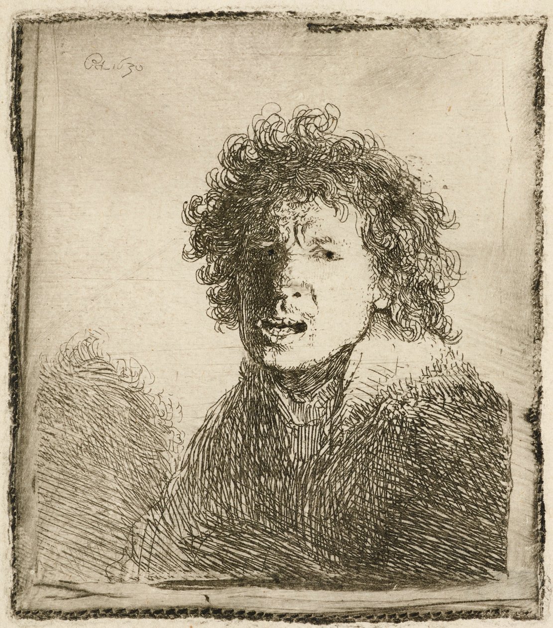 Autorretrato con la boca abierta, como si gritara: busto de Rembrandt van Rijn